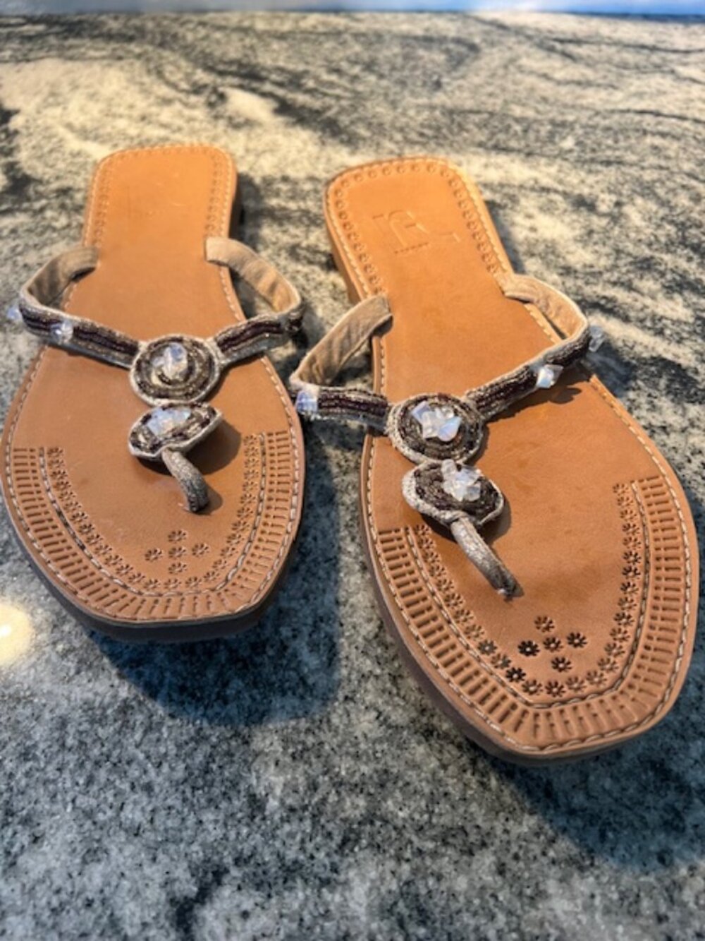 REPORT stylish‎ Women's thong sandals jewel embellished leather Vintage